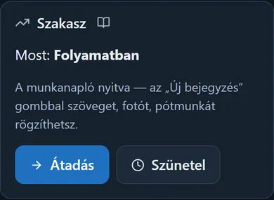 A munka-lap Szakasz paneljén az aktuális szakasz és a továbblépés gombjai